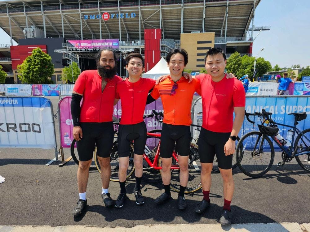 David and three friends in cycling gear