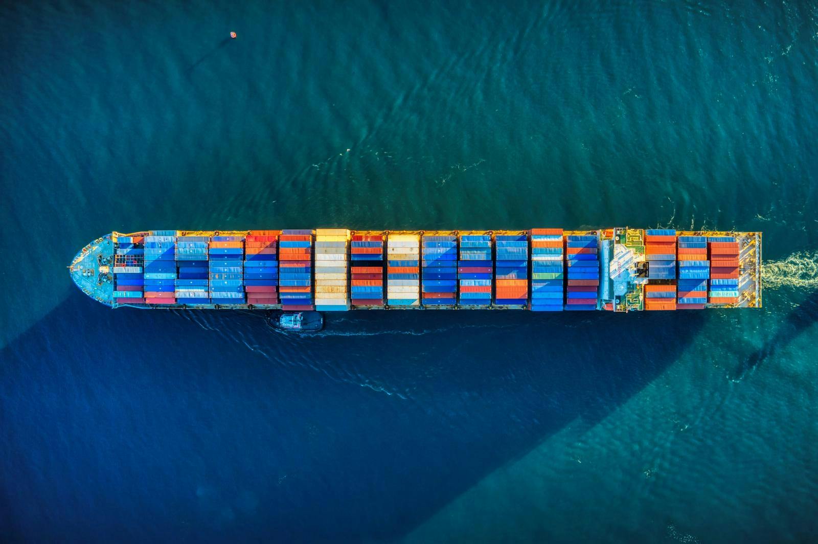 aerial image of a container ship